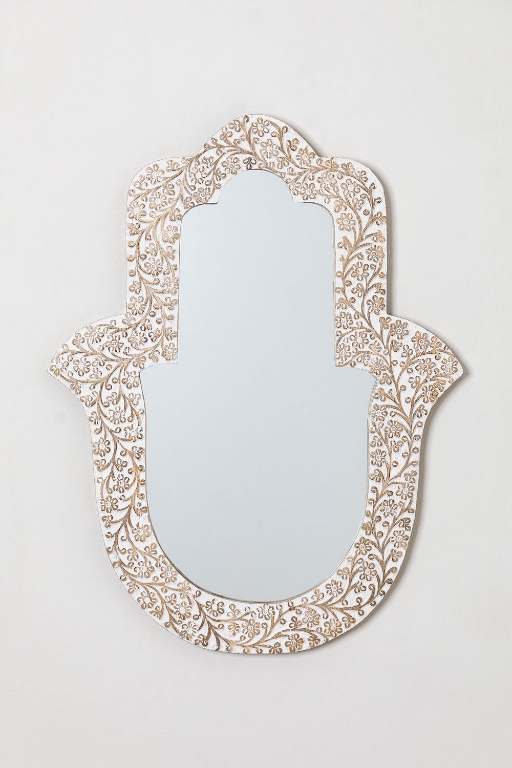 Specchio da parete in legno di mango Hamsa
