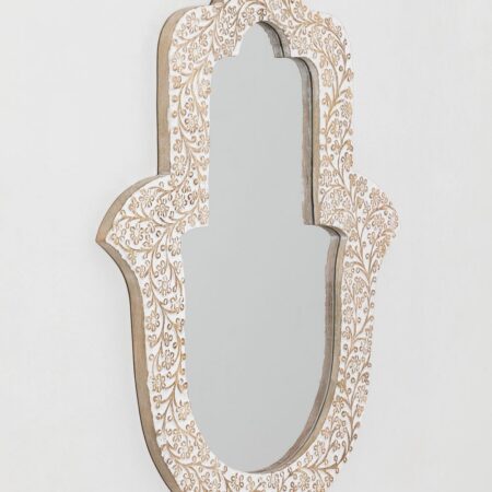 Specchio da parete in legno di mango Hamsa