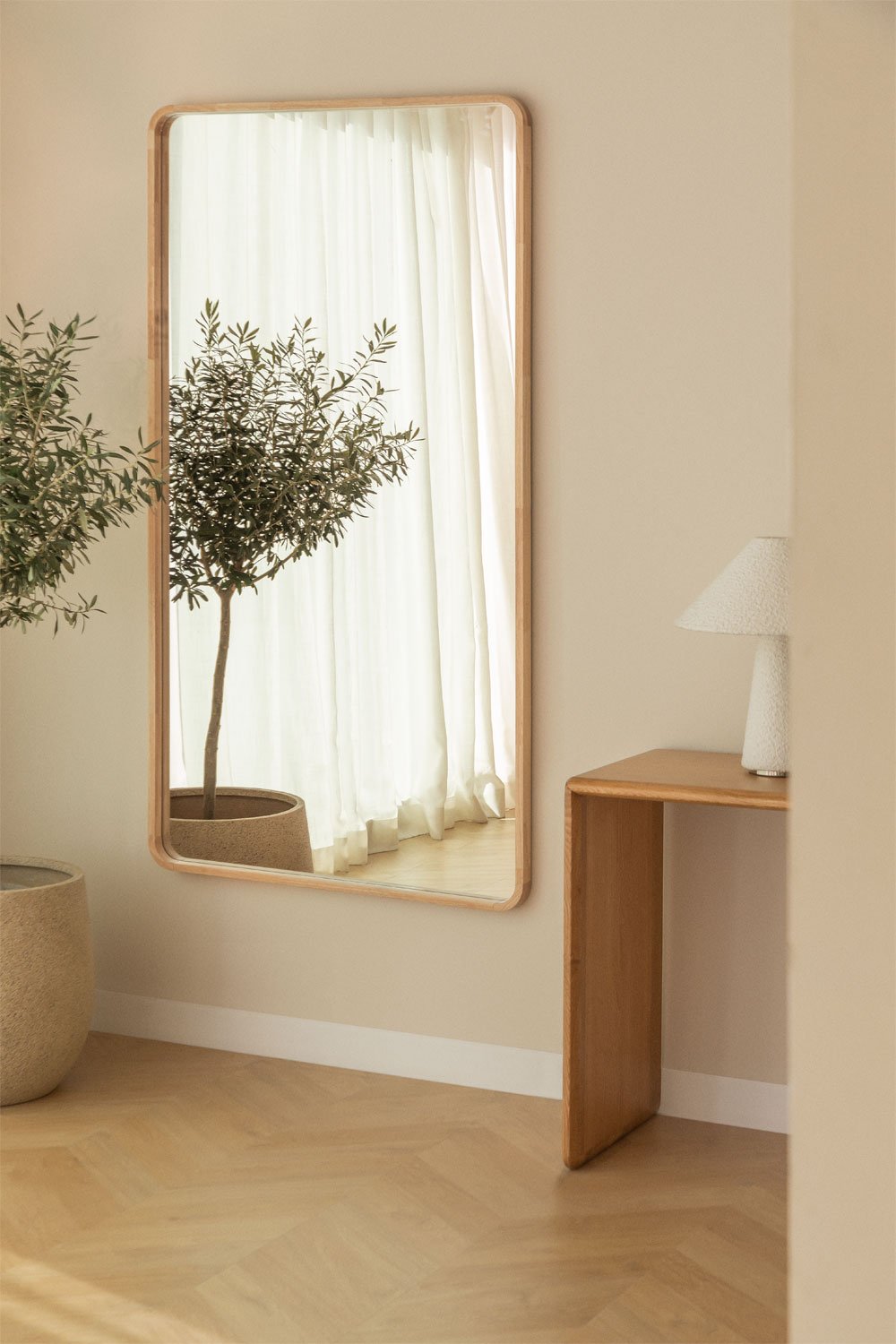 Specchio da parete rettangolare 90x170 cm in legno di rovere Ornella