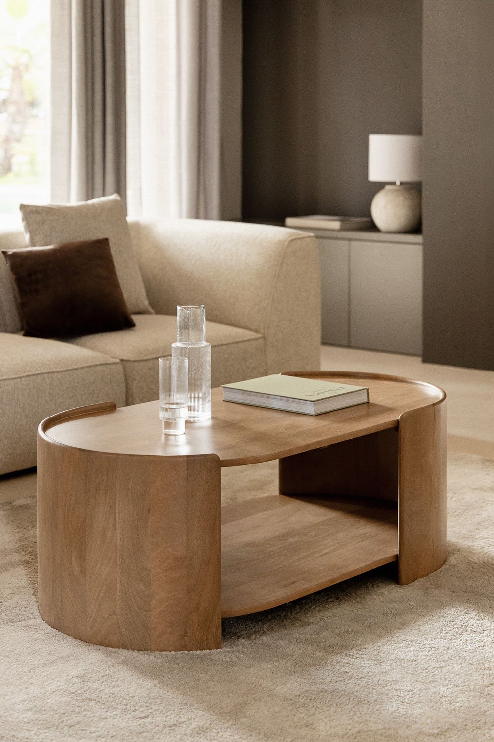 Tavolino da caffè ovale 110x60 cm in legno di mango Sidney