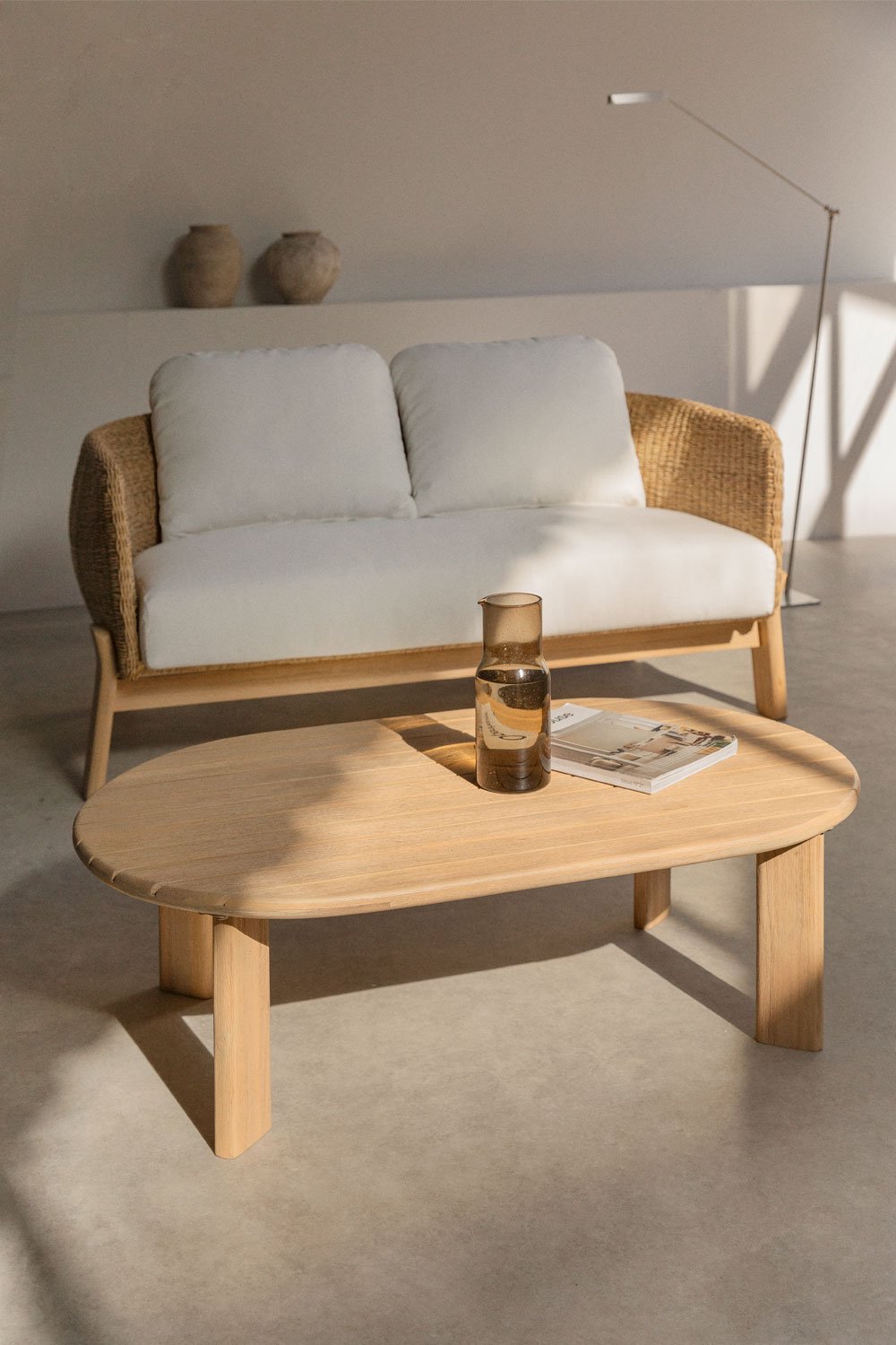 Tavolino ovale in legno di acacia 100x60 cm Leilan