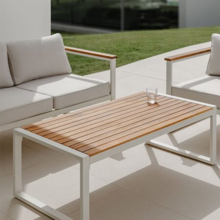 Tavolino da Giardino Rettangolare in Alluminio e Legno di Acacia (110x55 cm) Lipov