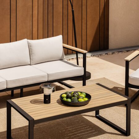 Tavolino da giardino rettangolare 110x55 cm in alluminio e legno di acacia Lipov