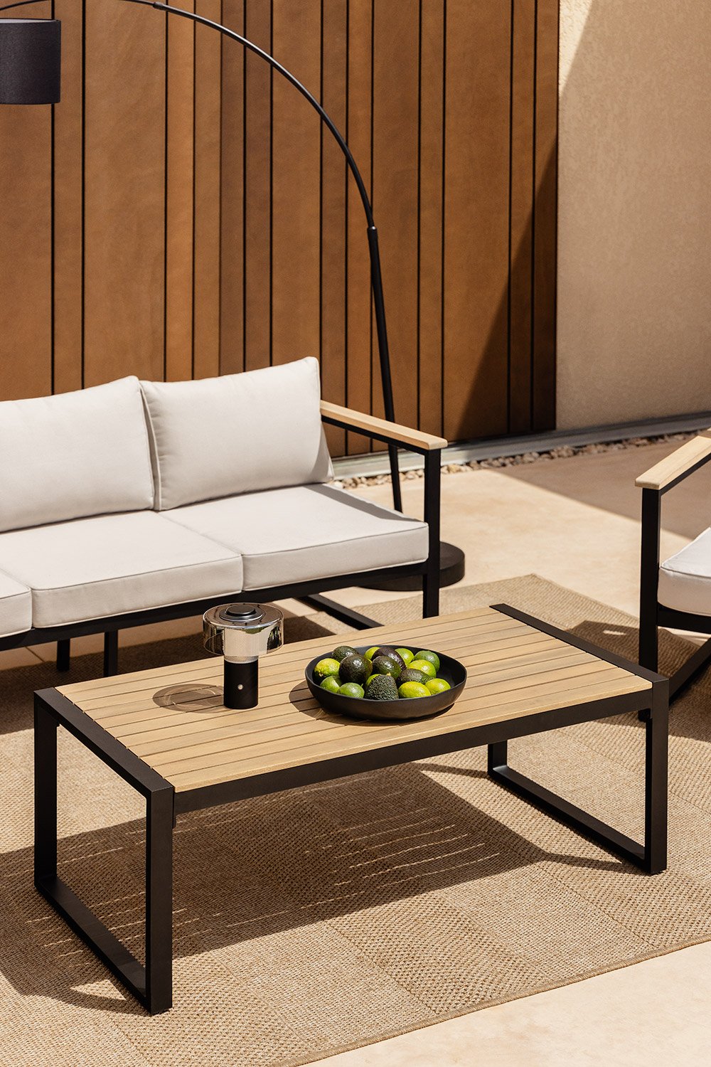 Tavolino da giardino rettangolare 110x55 cm in alluminio e legno di acacia Lipov
