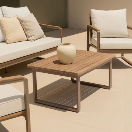 Tavolino da giardino rettangolare 90x60 cm in alluminio e legno di acacia Giselle