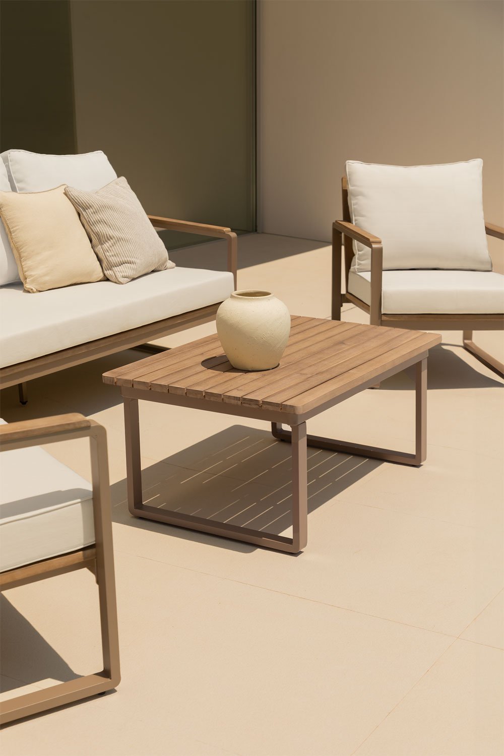 Tavolino da giardino rettangolare 90x60 cm in alluminio e legno di acacia Giselle
