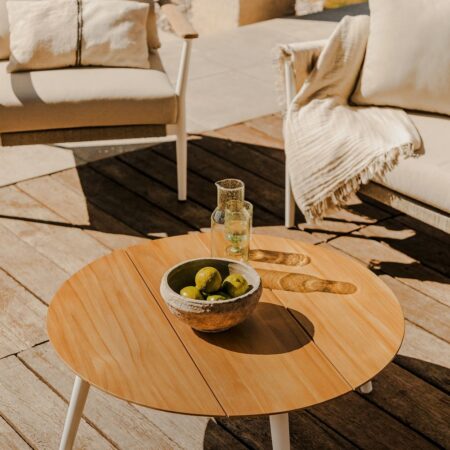 Tavolino da giardino rotondo Ø80 cm in legno di teak e alluminio Salbury