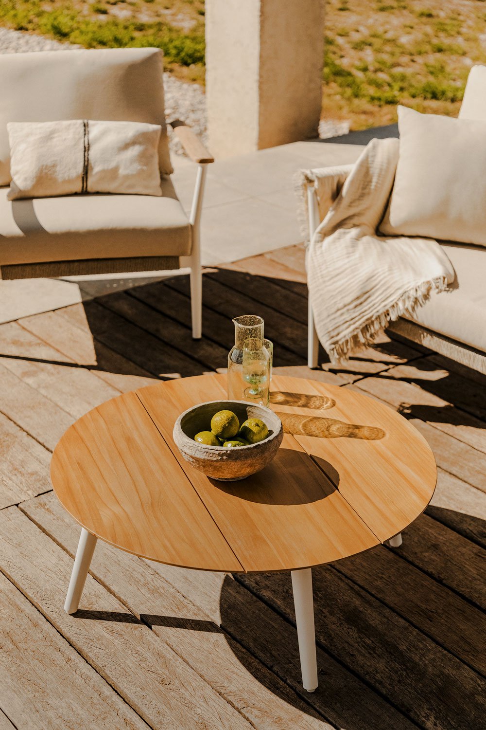 Tavolino da giardino rotondo Ø80 cm in legno di teak e alluminio Salbury