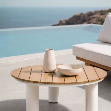 Tavolino da giardino rotondo Ø80 cm in legno di teak e alluminio Umeko