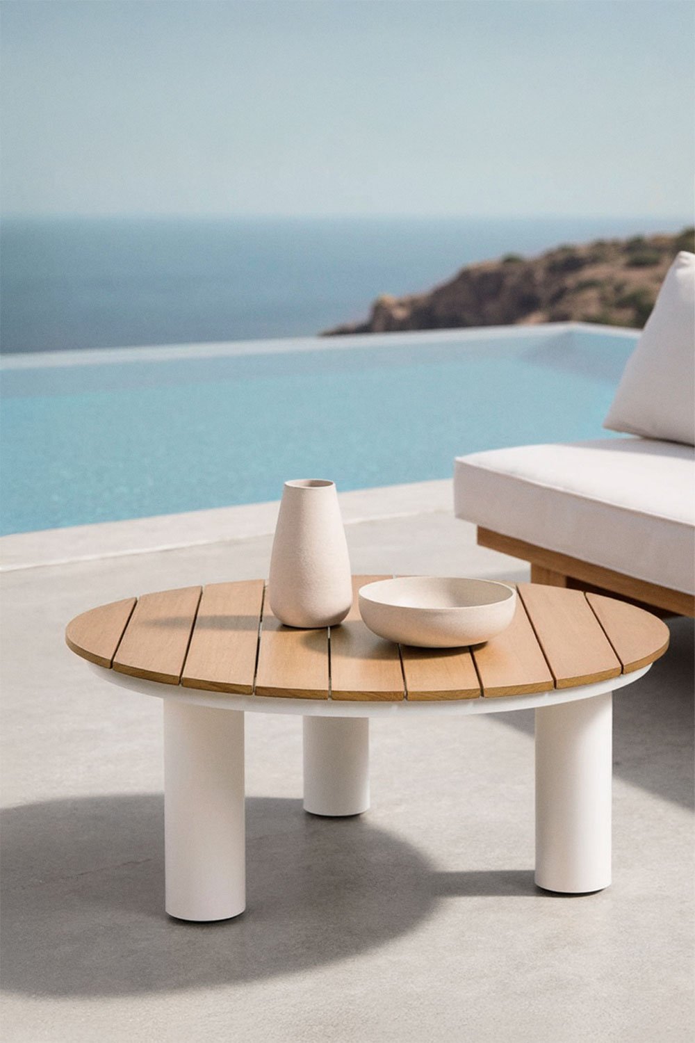 Tavolino da giardino rotondo Ø80 cm in legno di teak e alluminio Umeko
