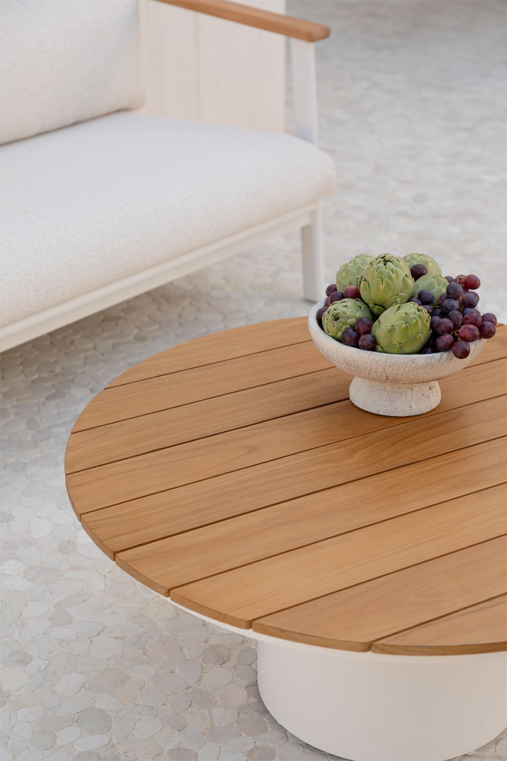 Tavolino da giardino rotondo Ø90 cm in legno di teak e alluminio Anturio