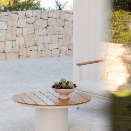 Tavolino da giardino rotondo Ø90 cm in legno di teak e alluminio Anturio
