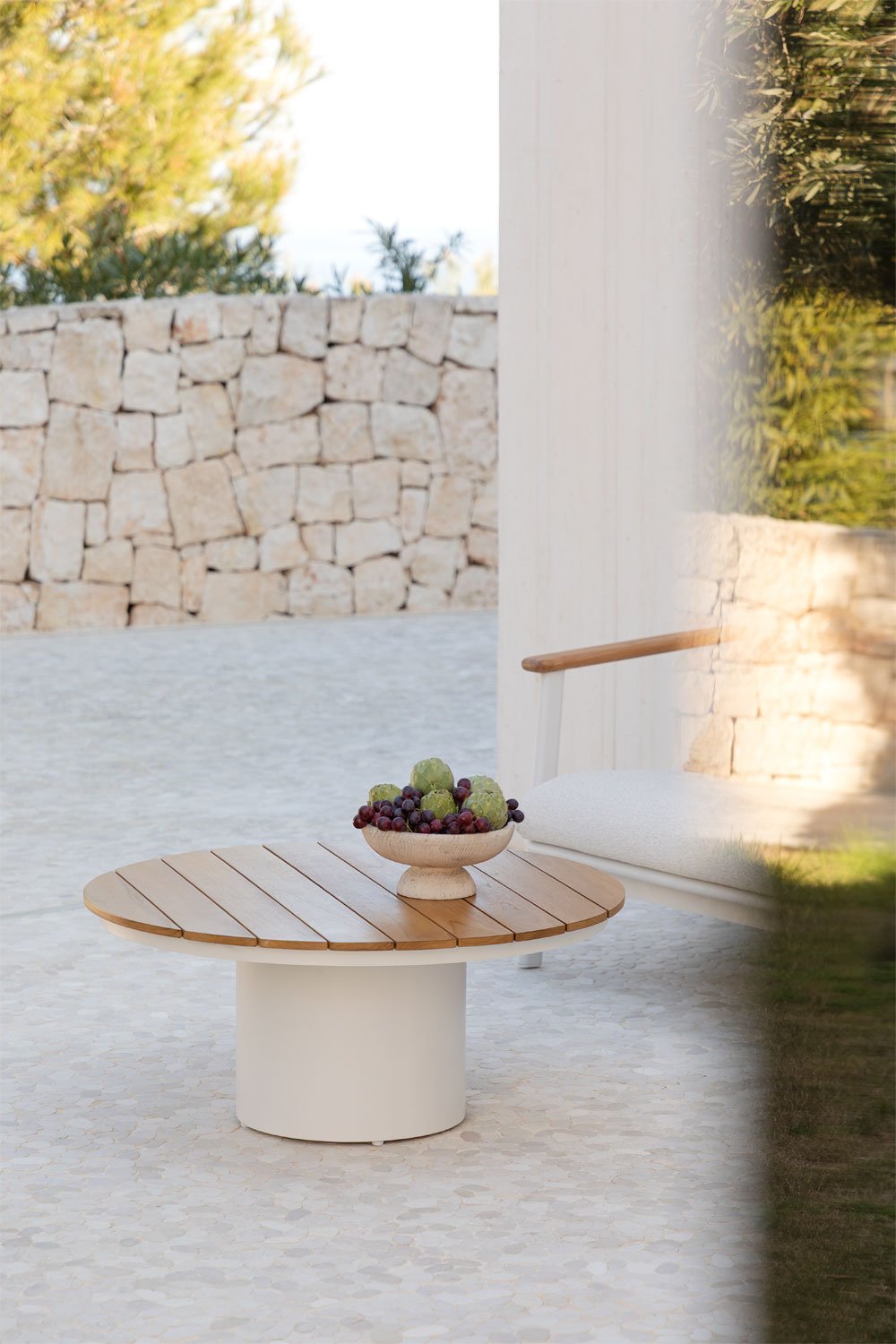 Tavolino da giardino rotondo Ø90 cm in legno di teak e alluminio Anturio
