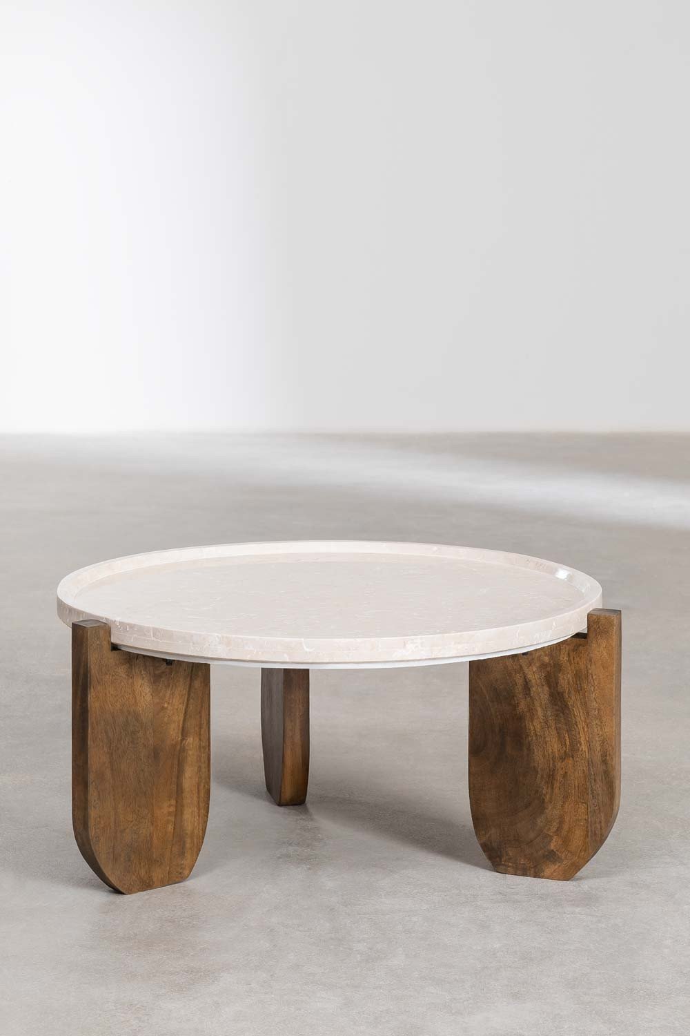 Tavolino da caffè in marmo Xanten e legno di mango