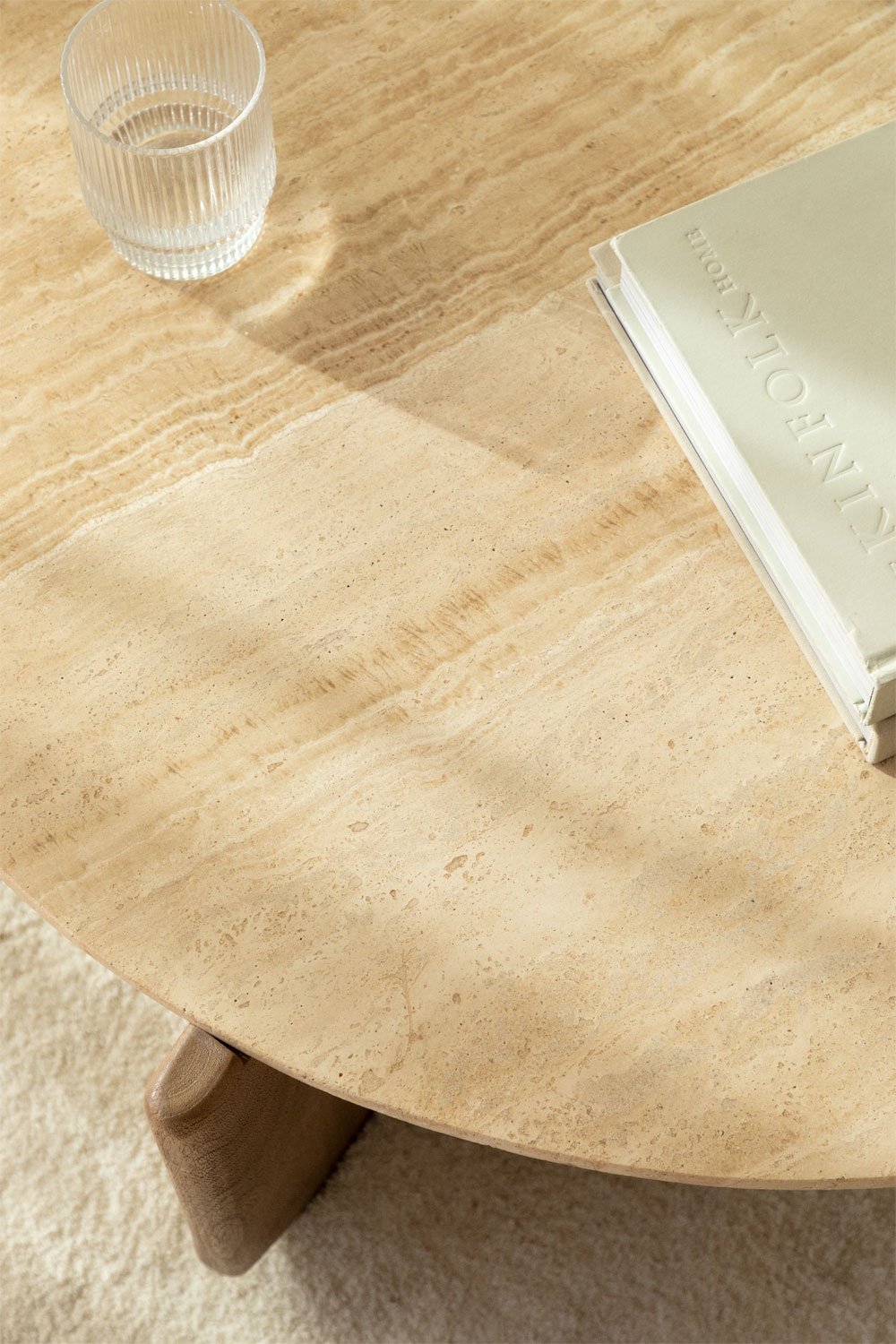 Tavolino rotondo Lavinia in pietra naturale e legno di mango