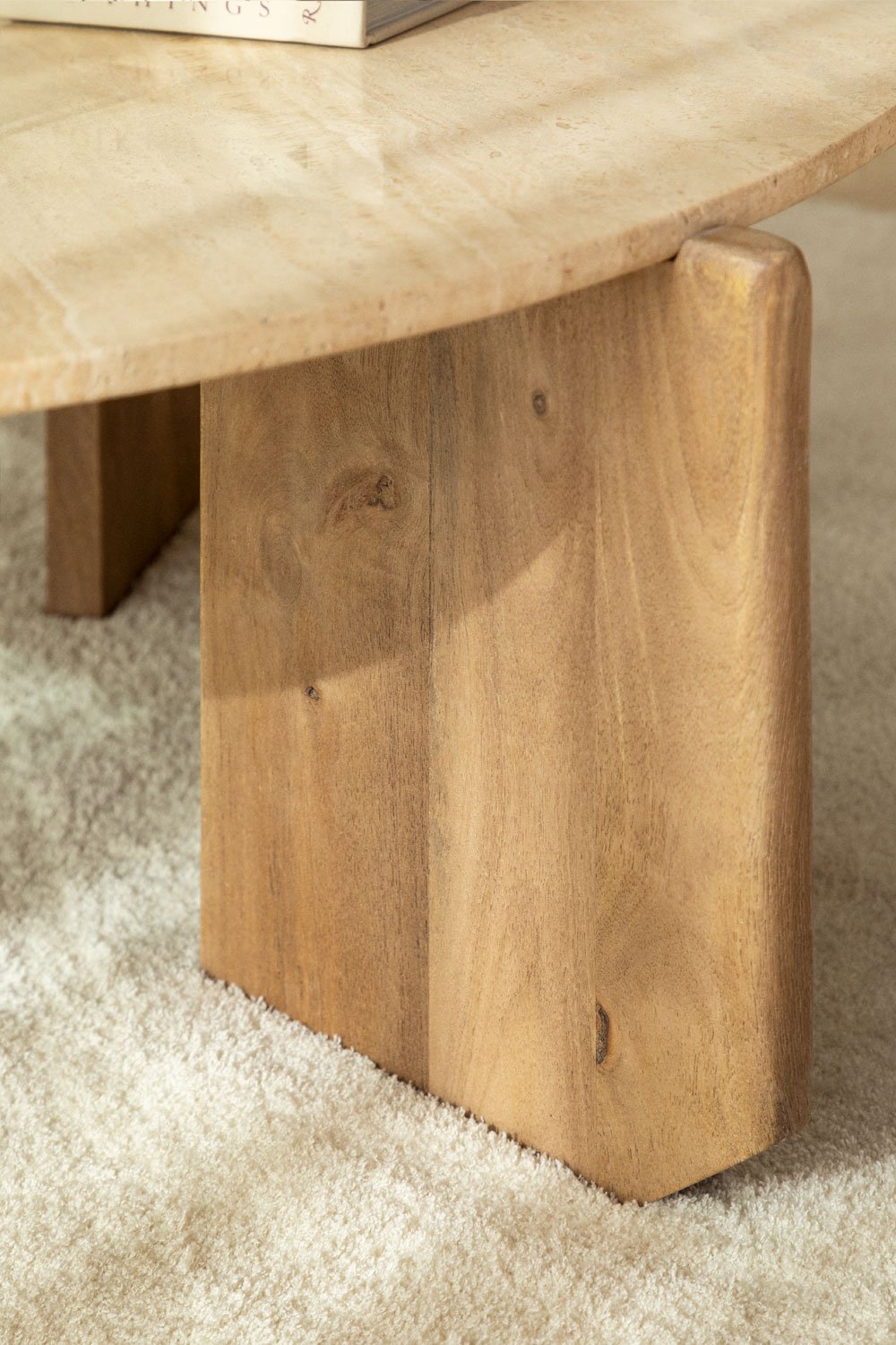 Tavolino rotondo Lavinia in pietra naturale e legno di mango