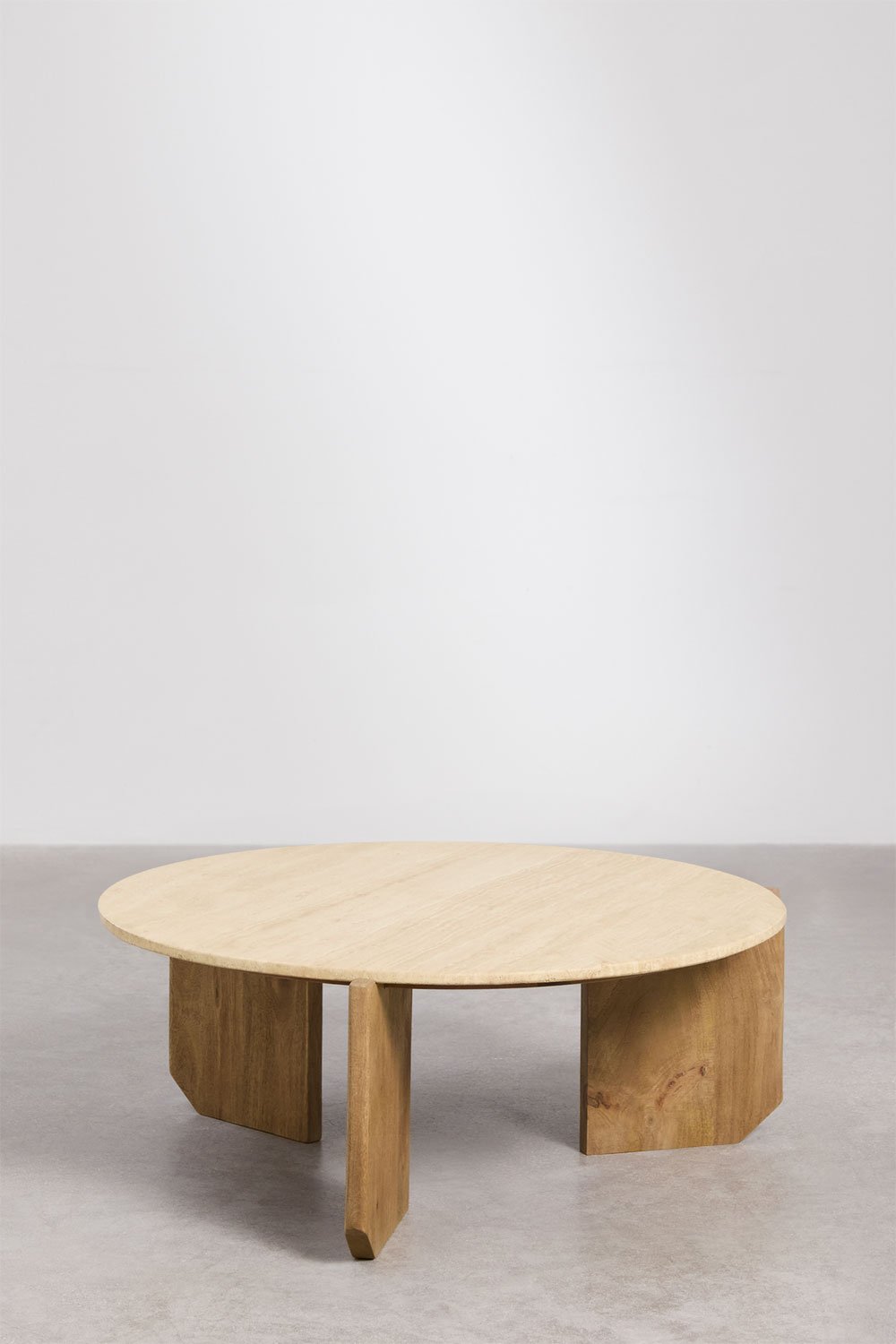 Tavolino rotondo Lavinia in pietra naturale e legno di mango