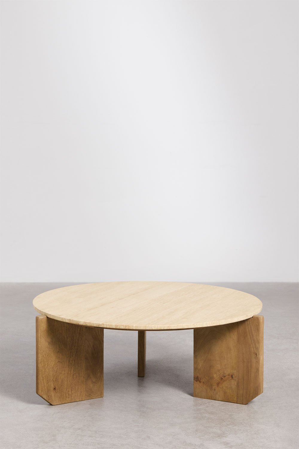 Tavolino rotondo Lavinia in pietra naturale e legno di mango