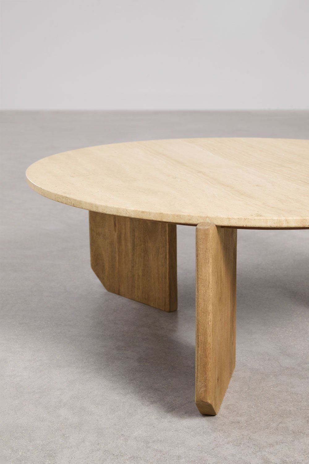 Tavolino rotondo Lavinia in pietra naturale e legno di mango