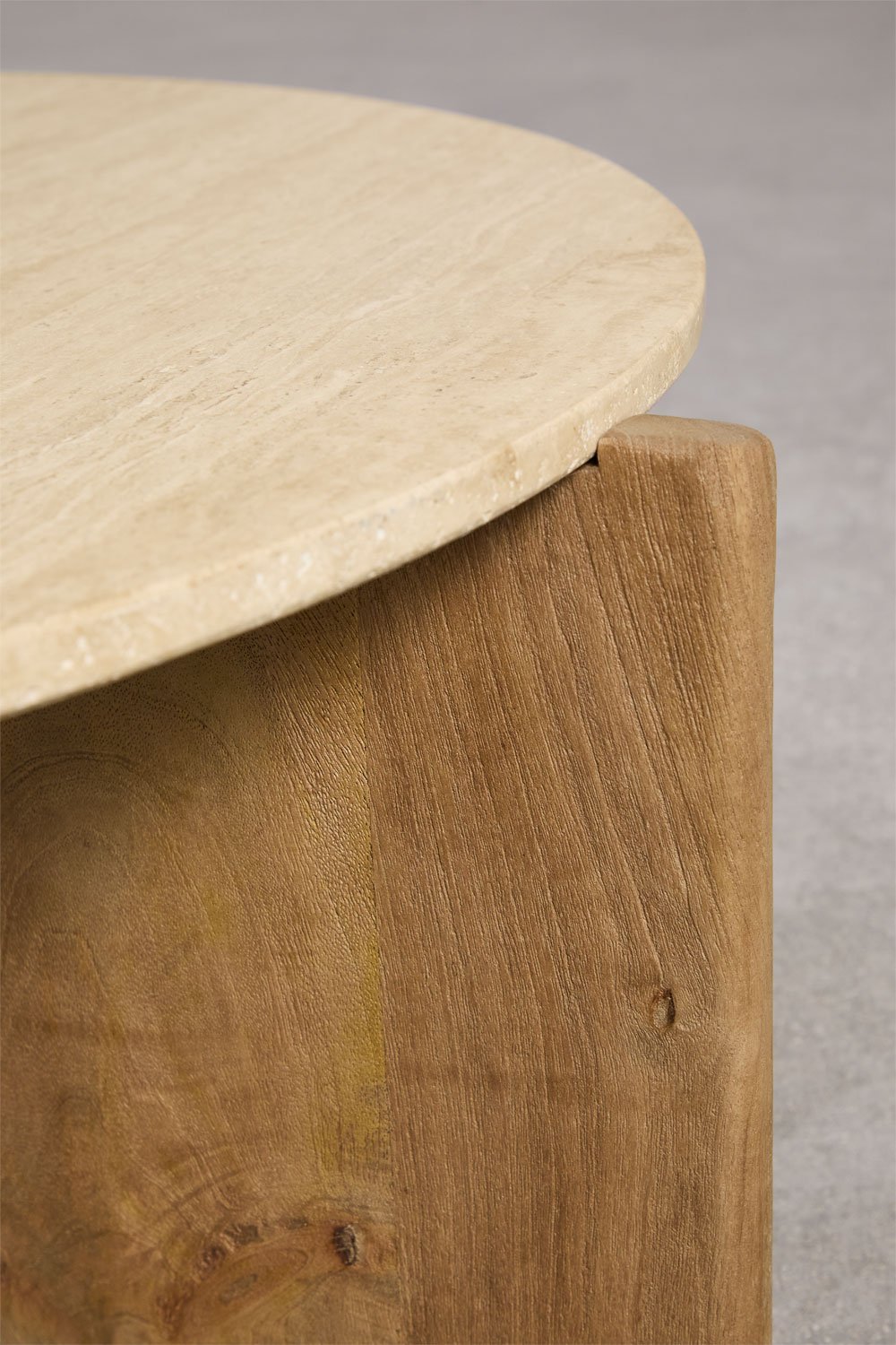 Tavolino rotondo Lavinia in pietra naturale e legno di mango