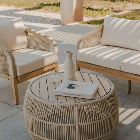 Tavolino da giardino rotondo Ø80 cm in alluminio e legno di acacia Krot