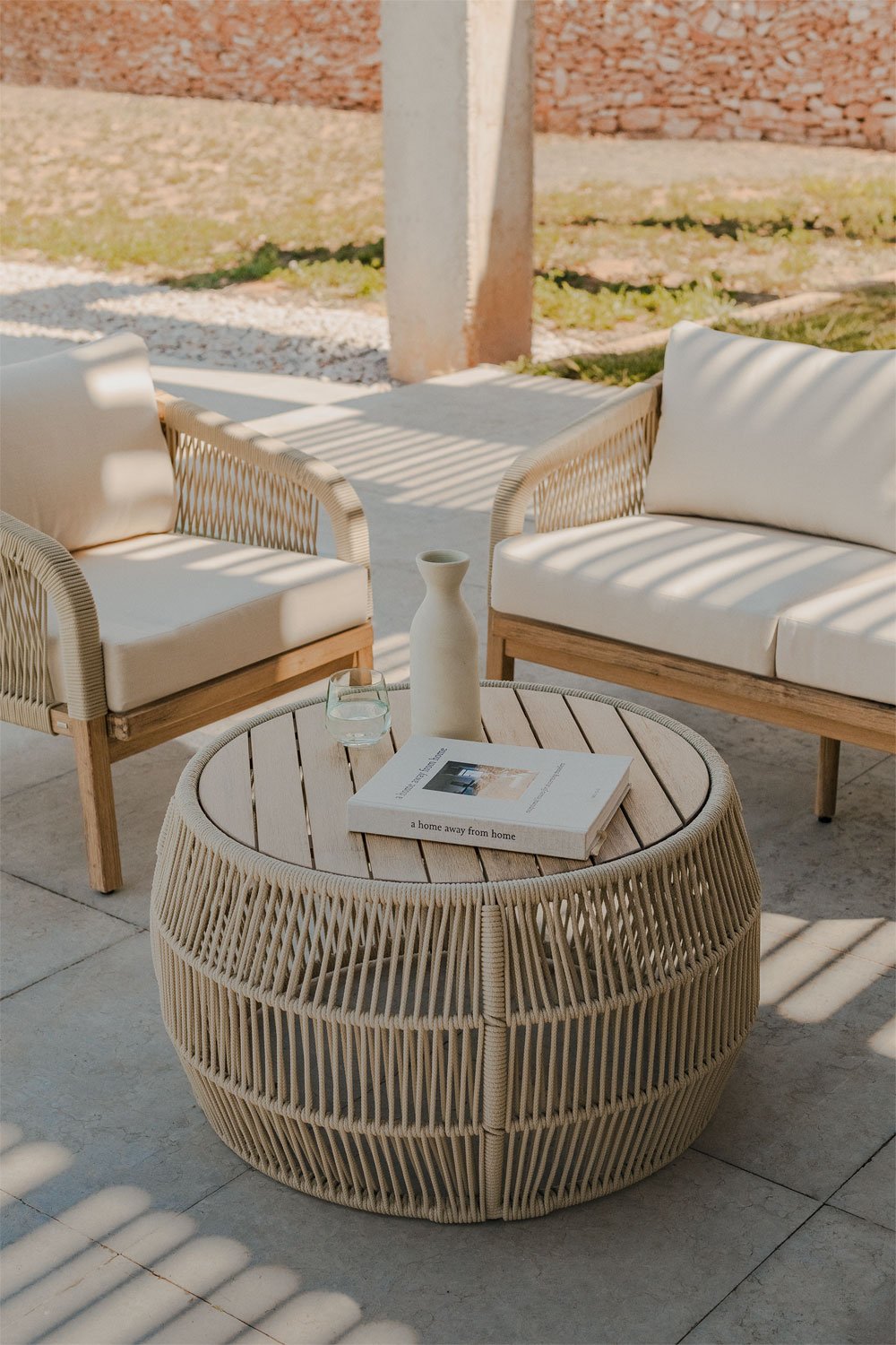 Tavolino da giardino rotondo Ø80 cm in alluminio e legno di acacia Krot
