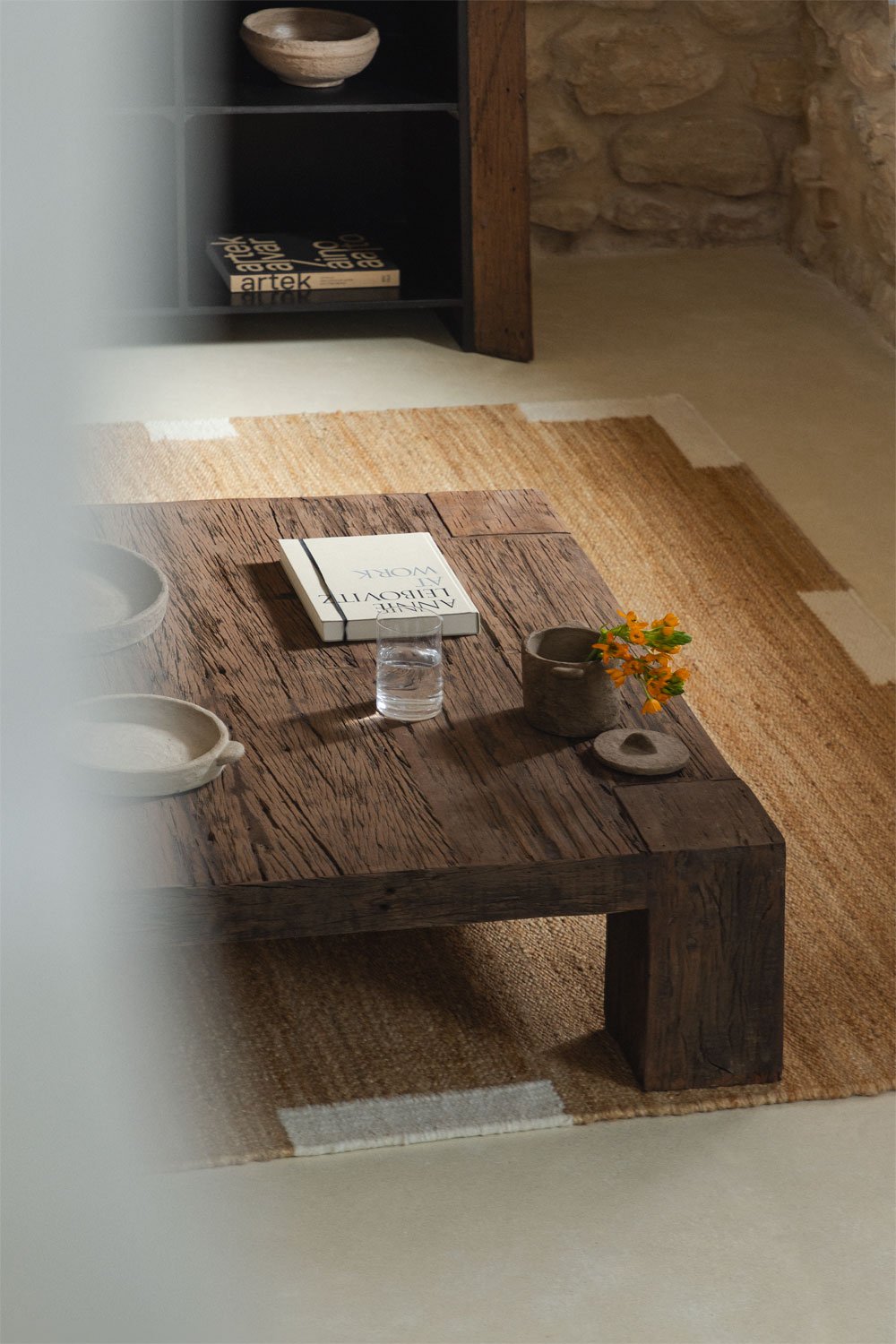 Tavolino quadrato 100x100 cm in legno riciclato Juvira