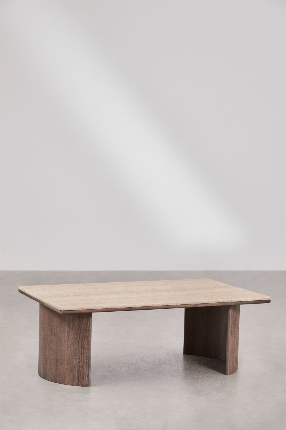 Tavolino rettangolare 110x70 cm in travertino e legno di acacia Casilda