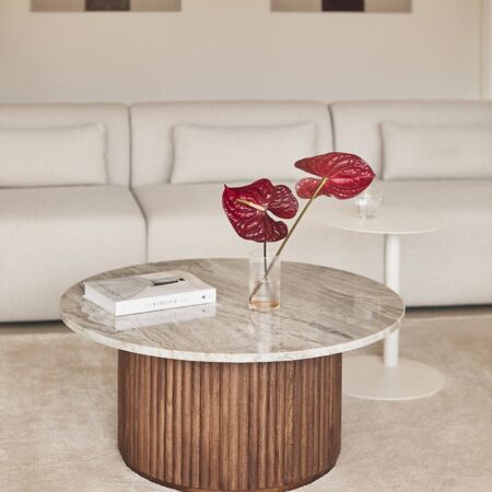 Tavolino rotondo Ø90 cm in marmo e legno di mango Giselda