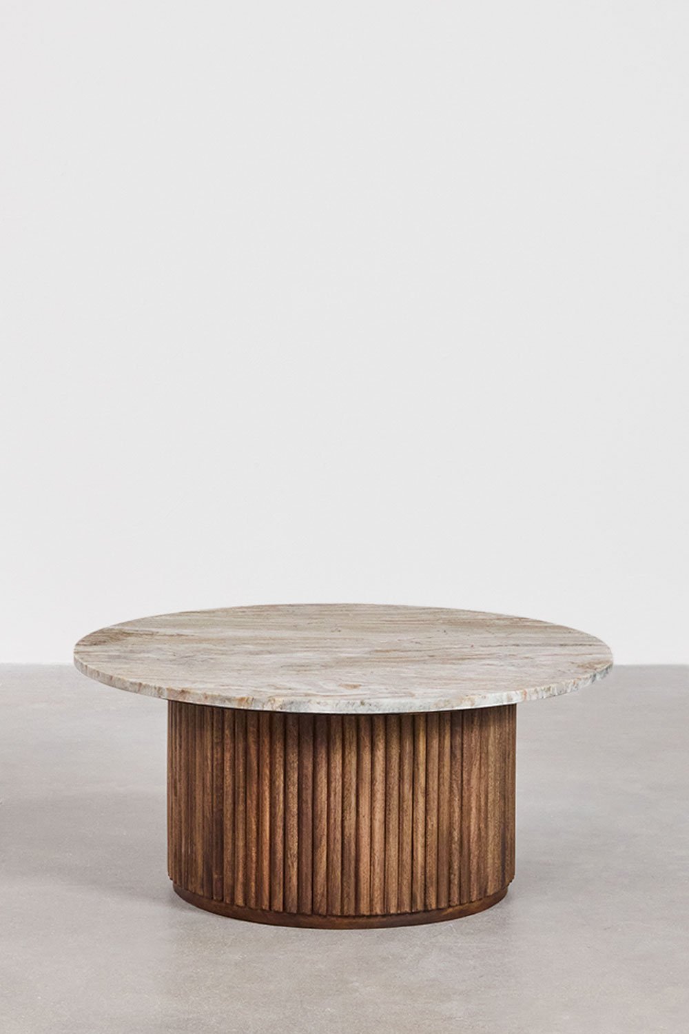 Tavolino rotondo Ø90 cm in marmo e legno di mango Giselda
