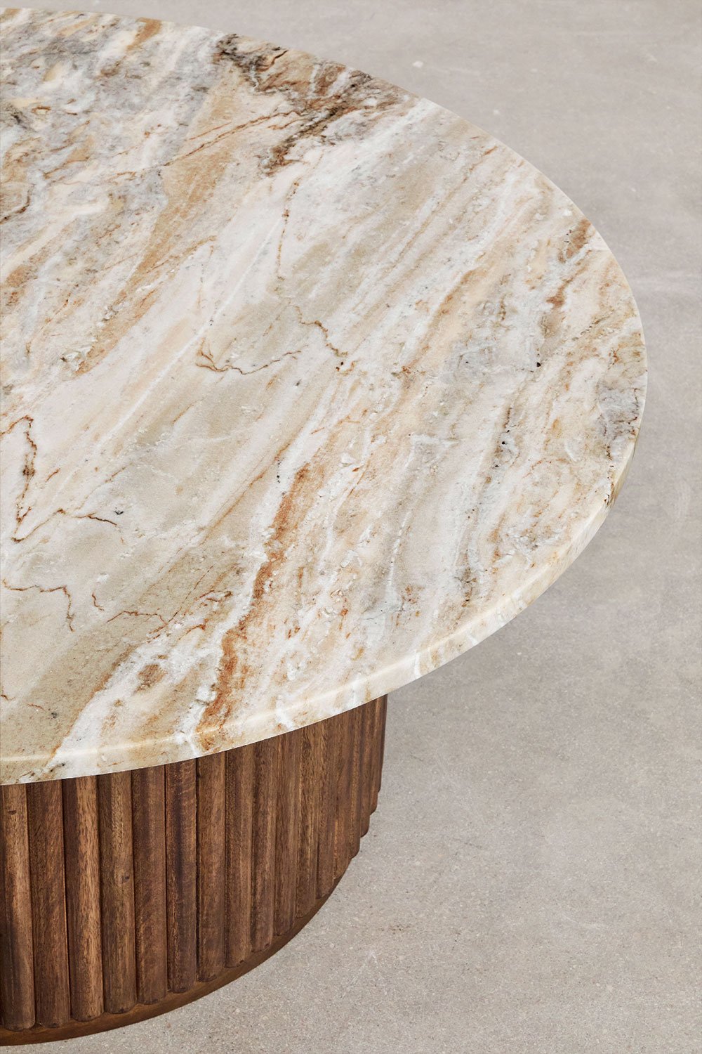 Tavolino rotondo Ø90 cm in marmo e legno di mango Giselda
