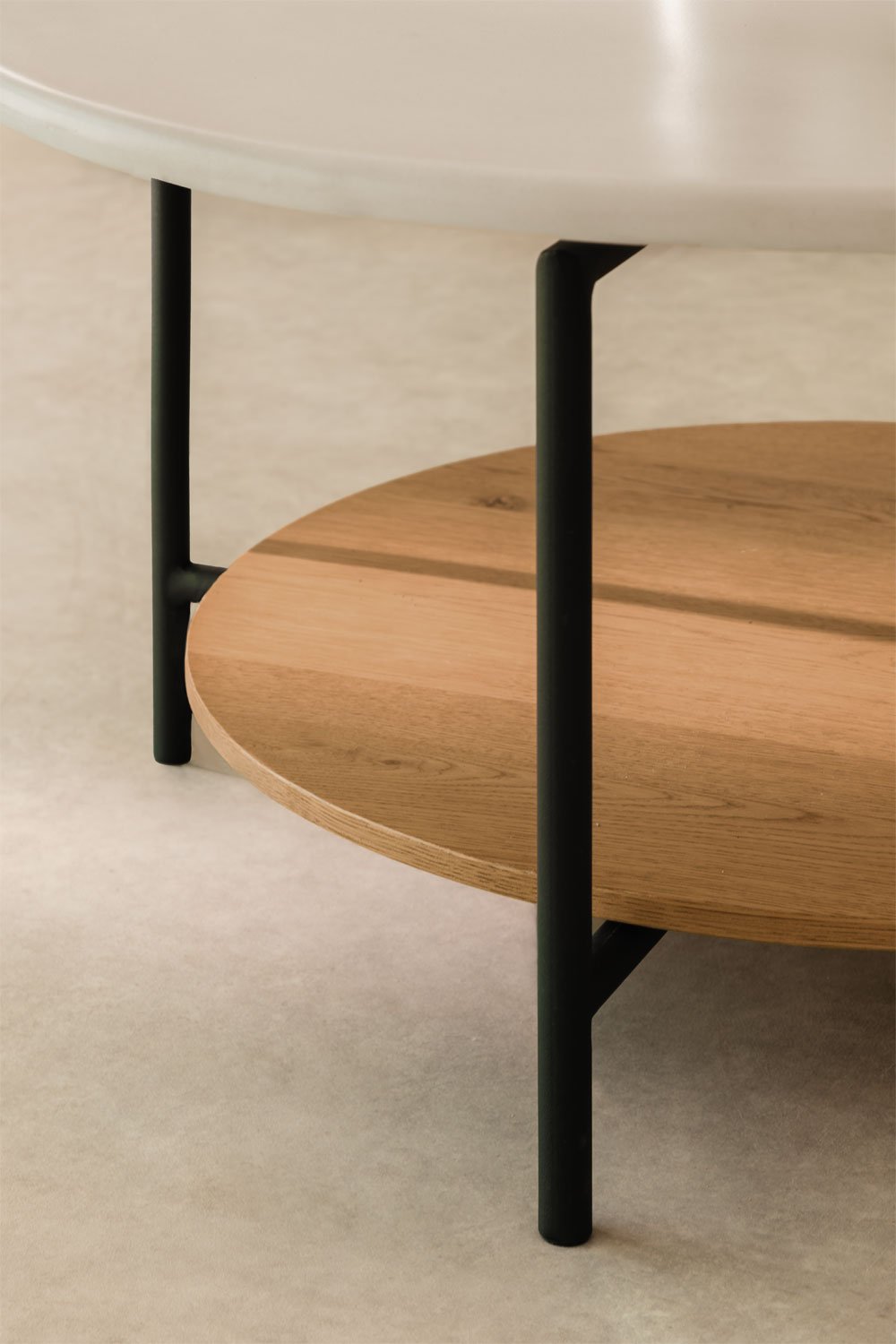Tavolino rotondo in acciaio e legno (Ø80 cm) Paliseda