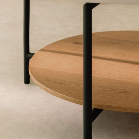 Tavolino rotondo in acciaio e legno (Ø80 cm) Paliseda