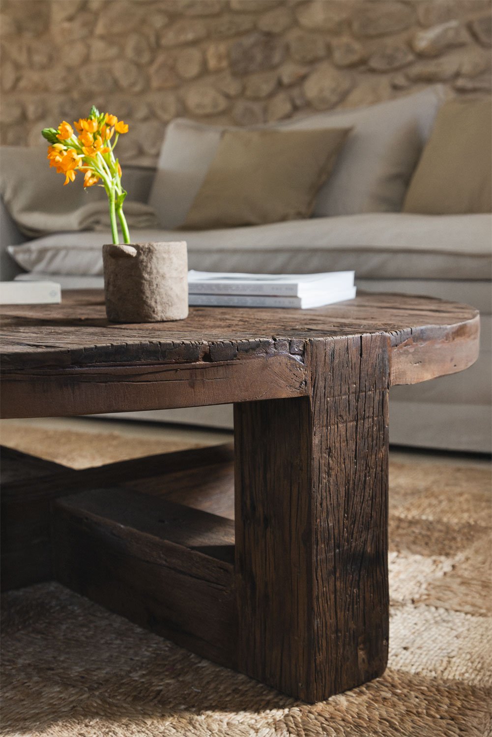Tavolino rotondo Ø120 cm in legno riciclato Juvira