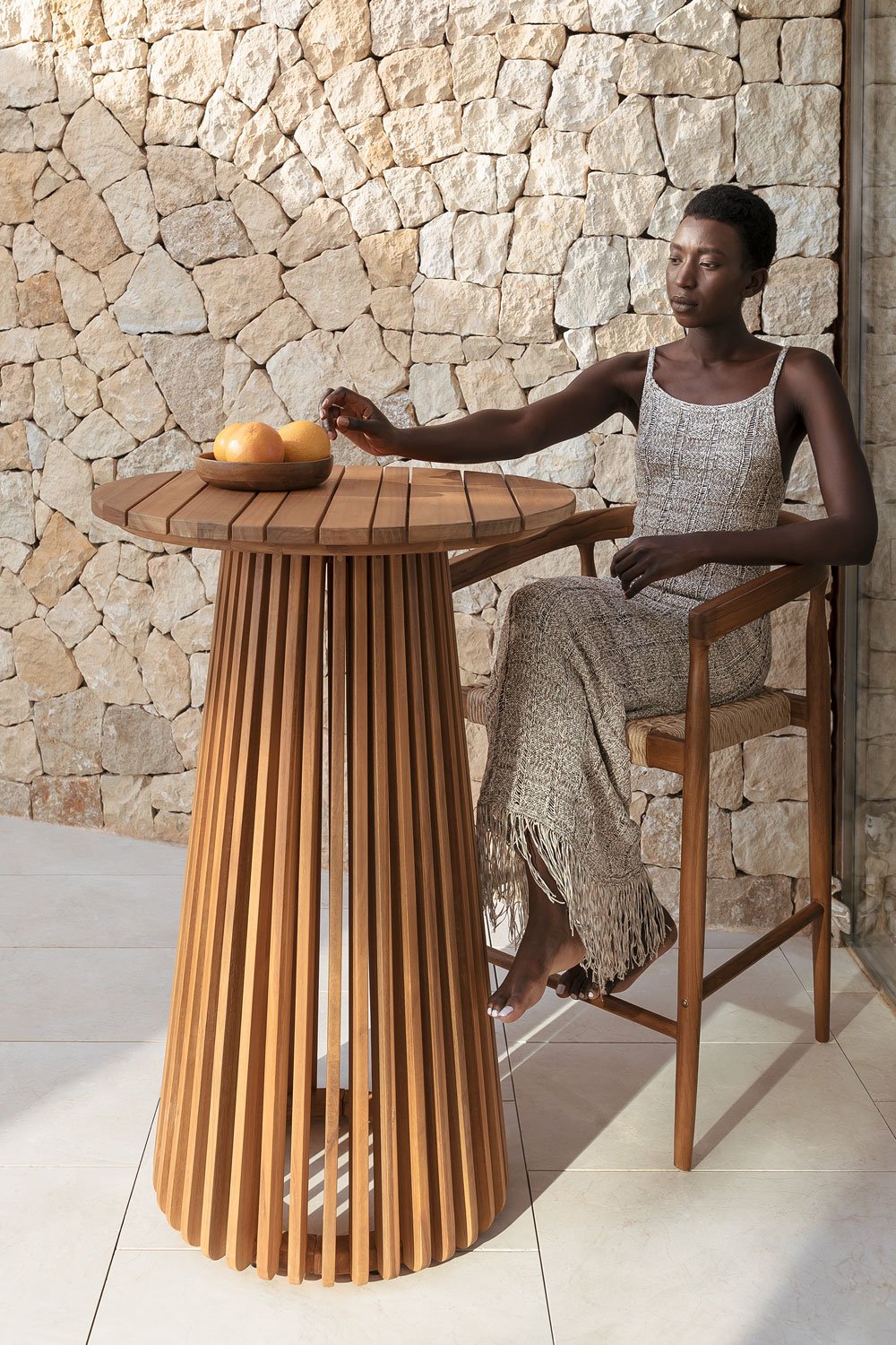 Tavolo alto da giardino rotondo Ø70 cm in legno di acacia Mura