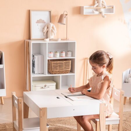 Set da tavolo lavagna con contenitore e 2 sedie in legno Belfy Kids