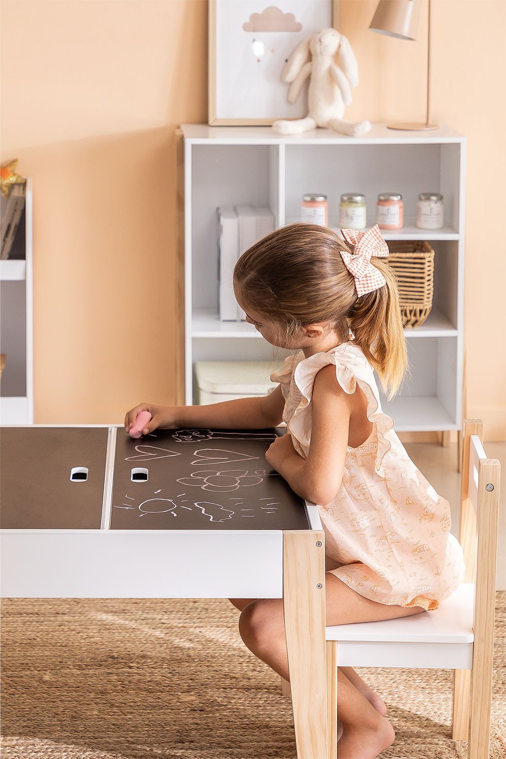 Set da tavolo lavagna con contenitore e 2 sedie in legno Belfy Kids
