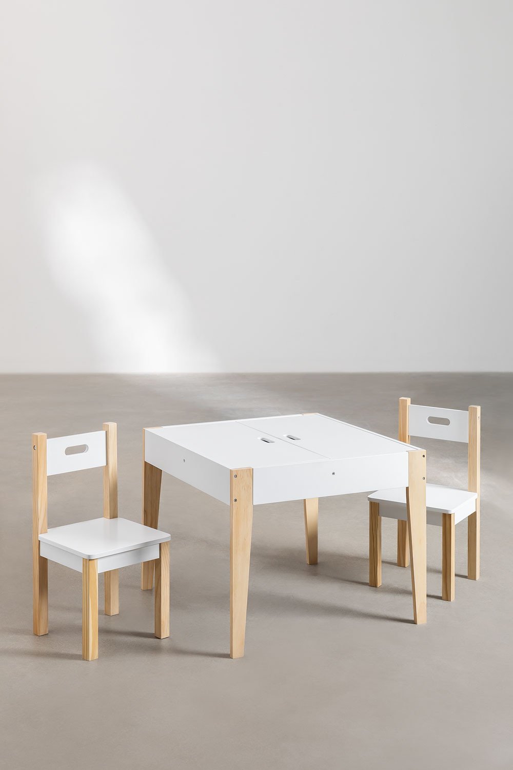 Set da tavolo lavagna con contenitore e 2 sedie in legno Belfy Kids