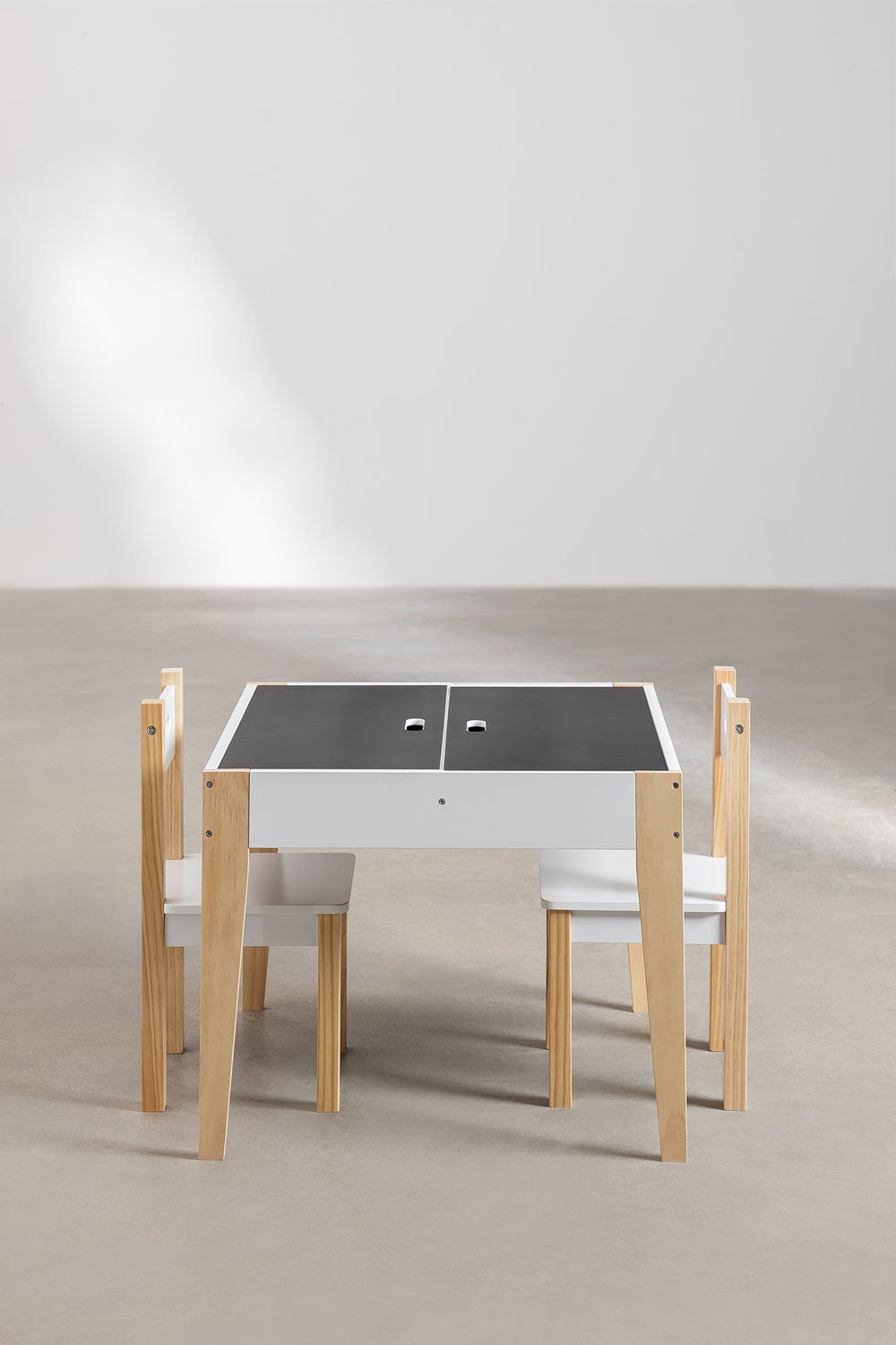 Set da tavolo lavagna con contenitore e 2 sedie in legno Belfy Kids