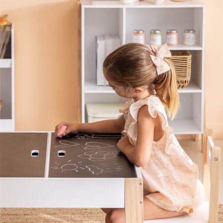Set da tavolo lavagna con contenitore e 2 sedie in legno Belfy Kids