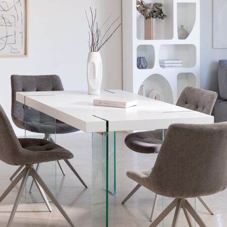 Tavolo da pranzo rettangolare in MDF e gambe in vetro Kali