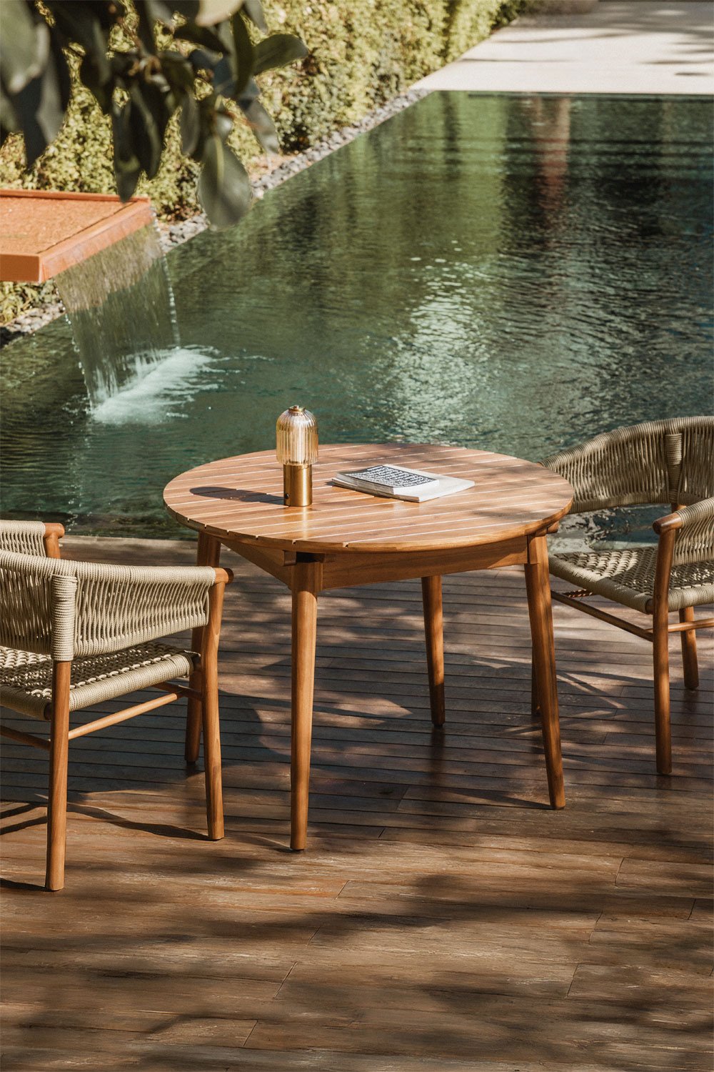 Tavolo da giardino rotondo 100-135x100 cm allungabile in legno di mogano Tenay
