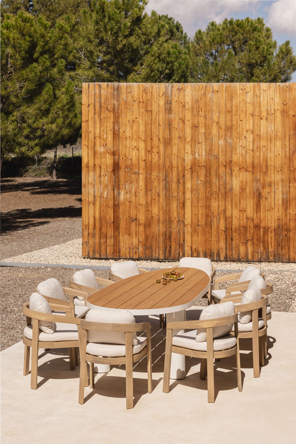 Tavolo da giardino ovale 260x110 cm in alluminio e legno di teak Taneli