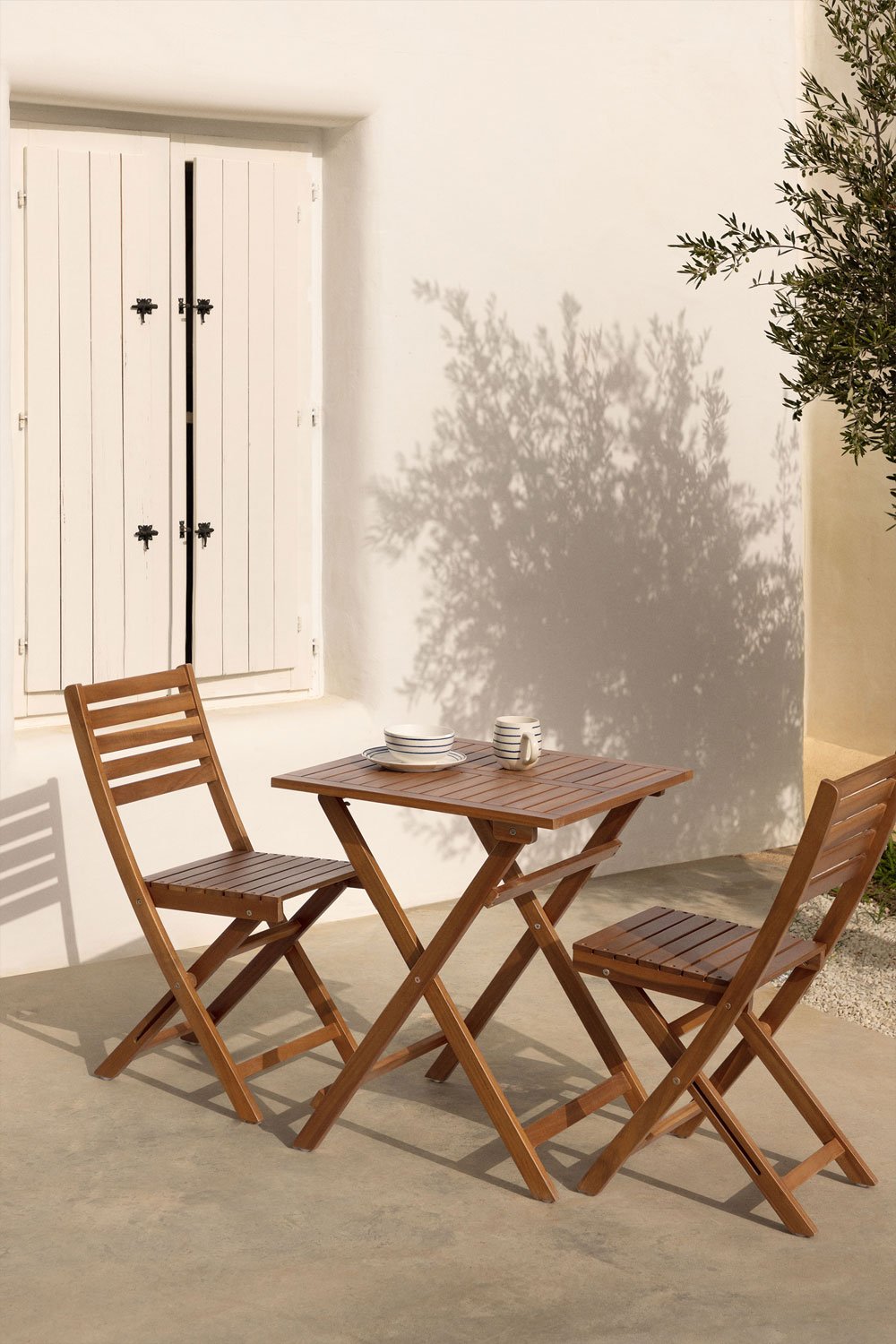 Tavolo da giardino quadrato 60x60 cm pieghevole in legno di acacia Delawer