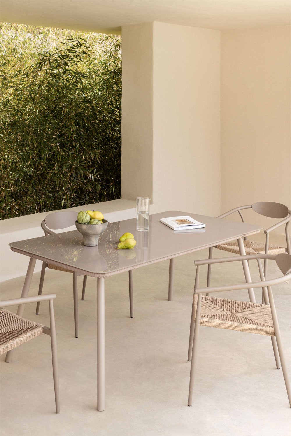 Tavolo da giardino rettangolare 160x90 cm in vetro e alluminio Arhiza