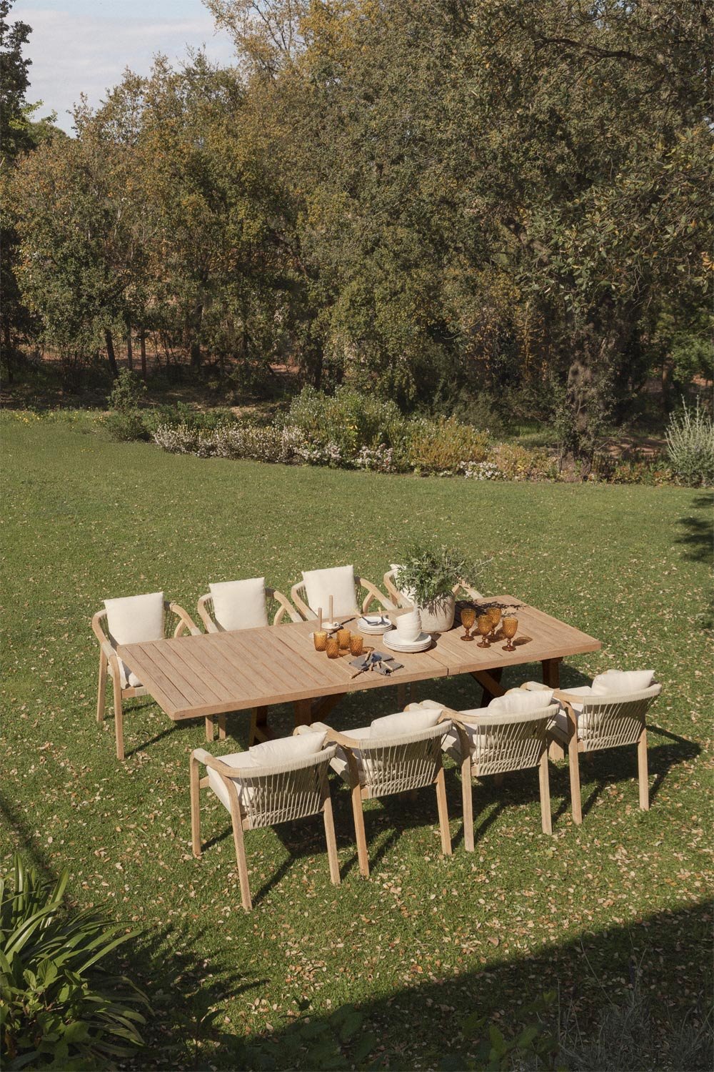 Tavolo da giardino rettangolare 200-260-320x100 cm allungabile in legno di acacia Dubai