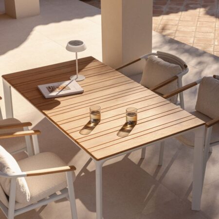 Tavolo da giardino rettangolare 160x90 cm in alluminio e legno di teak Katiana