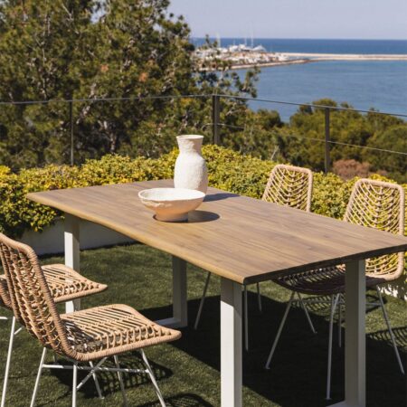 Tavolo da giardino rettangolare 180x90 cm in legno di acacia e acciaio Maupi