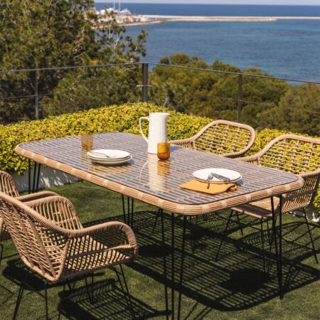 Tavolo da giardino rettangolare 180x90 cm in vimini sintetico Leribert