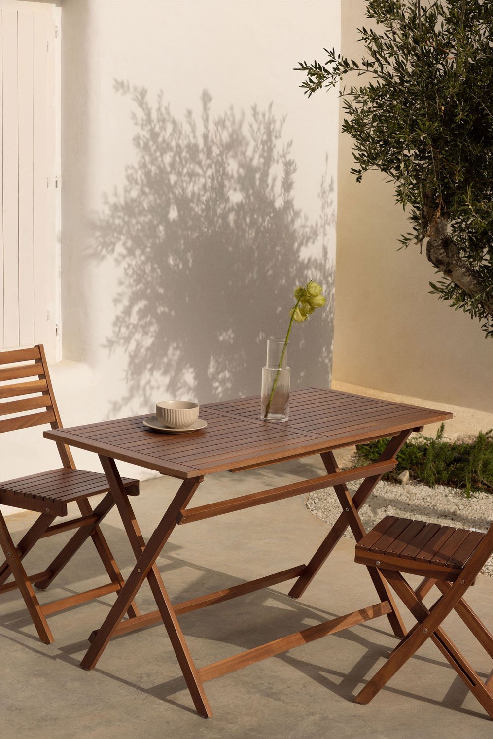 Tavolo da giardino rettangolare 120x60 cm pieghevole in legno di acacia Delawer